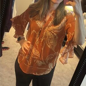 Vince Camuto Women's sheer Orange Patterned Top